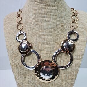 St Thomas Classy Bling Statement Necklace Silver & Gold Tone Circles 19 Inch